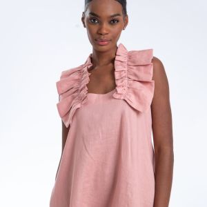 Pink Frilled Shoulder Linen