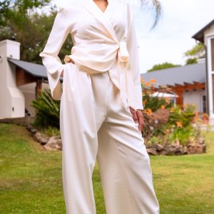 White Linen Pants Wrap Jacket