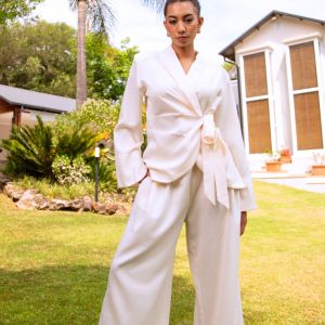 White Linen Pants Wrap Jacket